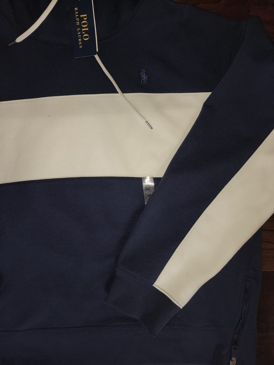 NWT Polo Ralph Lauren Women's Blue Oversized White Hoodie Pullover