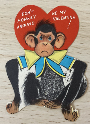 VTG Hallmark Valentine-Chimpanzee Monkey- Don t Monkey Around Be My Valentine!