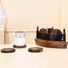 Wooden Boat Tea Coaster Set of 6 with Stand for Tea Cups Coffee Mugs