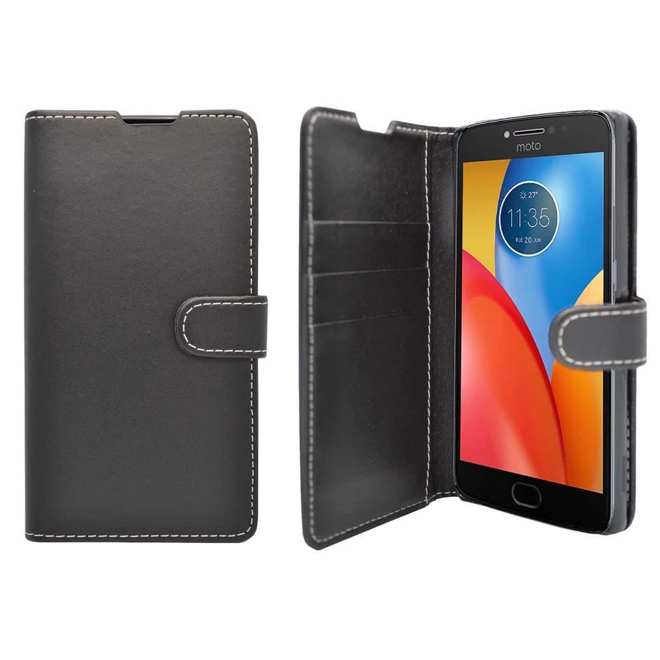 Funda tipo billetera abatible de cuero PU con soporte para ranura para tarjeta para teléfono Motorola E4 Foto 2 de 4