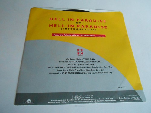 Yoko Ono Hell In Paradise Vinyl 45 RPM Promotional Copy 2 Sides The Same NEW - Picture 2 of 4
