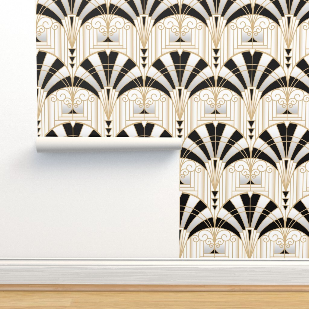 Traditional Wallpaper Art Deco Alcove Black White Gold Fan Architecture 1920s | eBay Traditional Wallpaper Art Deco Alcove Black White Gold Fan Architecture 1920s | eBay