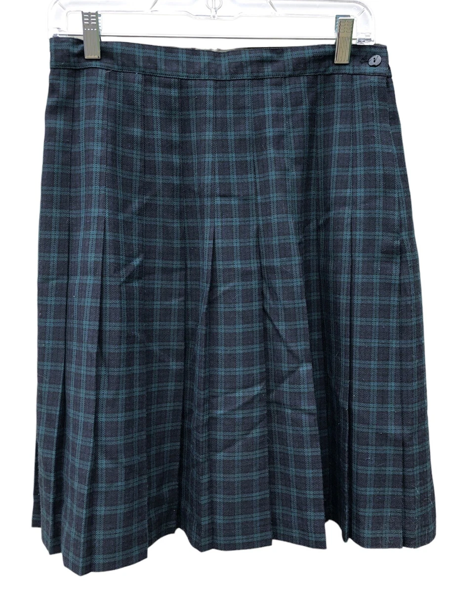 Navy blue top pleated skirt plaid