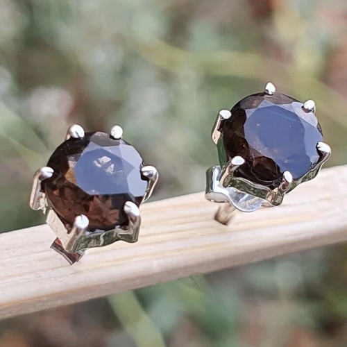 Natural Smoky Quartz 92.5% Sterling Silver Stud Earrings for Women - Picture 4 of 5
