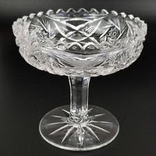 Vintage Cut Crystal Pedestal Compote Candy Dish with Pinwheel Star Pattern — listing 6