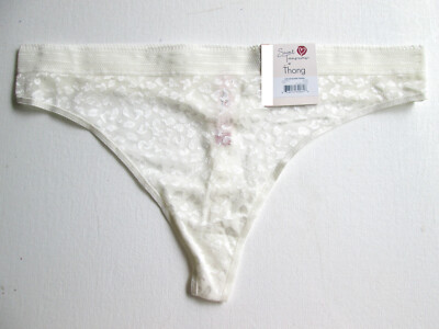 Size XS 4 0-2 NWT Secret Treasures Cream Leopard Lace Thong Panty Underwear