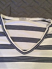 Stateside Short sleeve shirt striped white blue v neck Medium