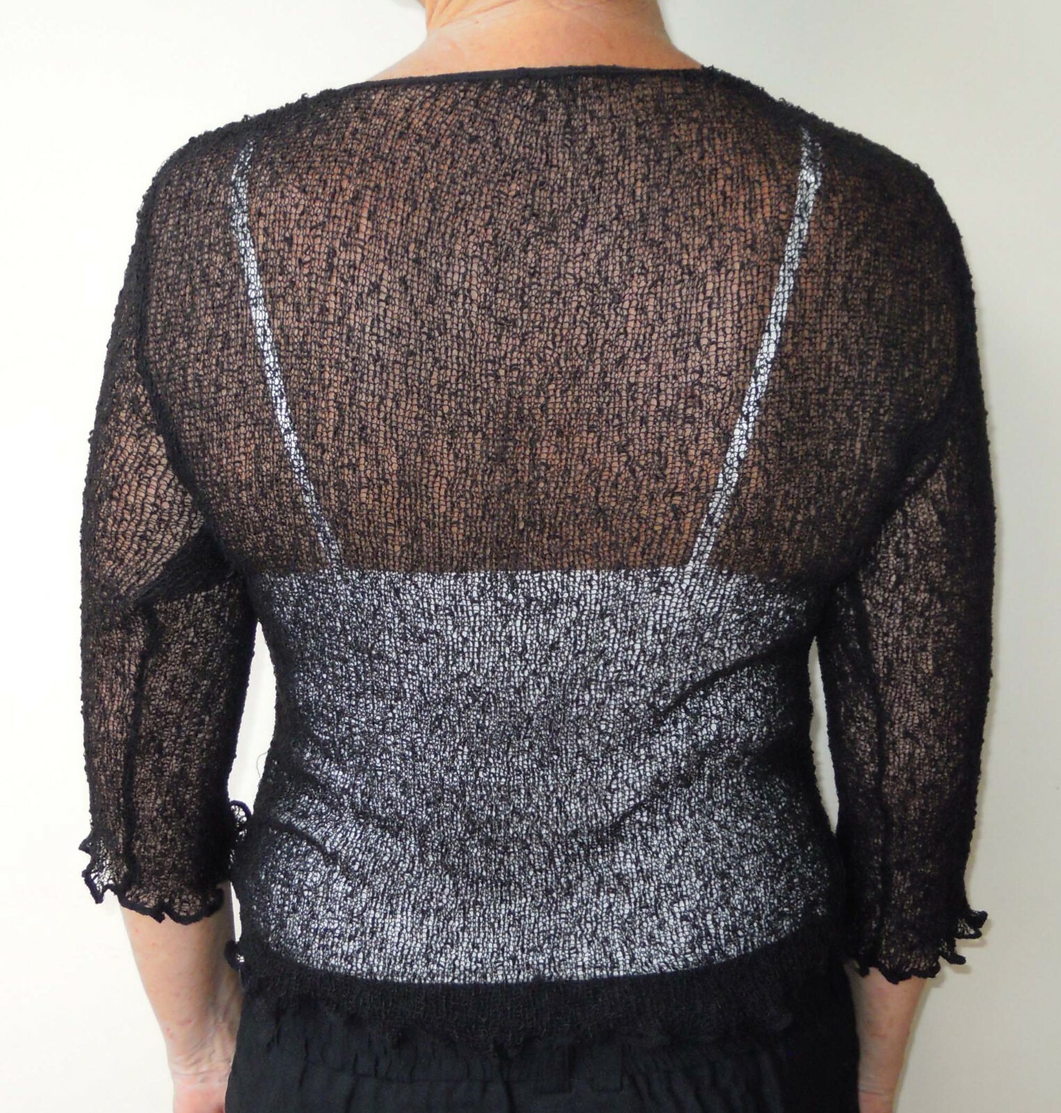 1A102 LADIES BLACK SHRUG BOLERO CARDIGAN 3/4 SLEEVE size 8 10 12 14 16