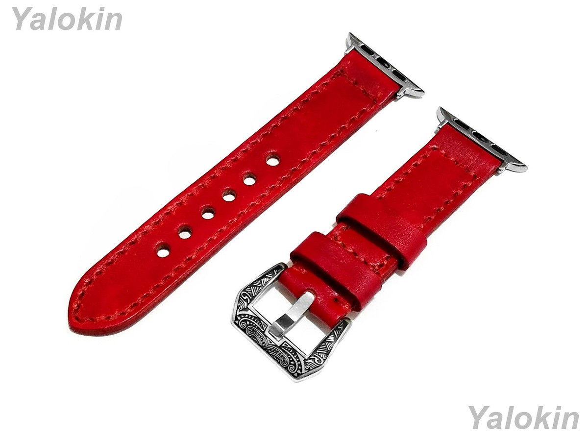 Red Brushed Leather Band for Apple Watch 7 6 5 4 3 2 SE 38mm 40 41 