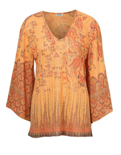 Ivko Leinen Pullover Tunika linen Shirt curry safran orange bronze 191633 - Picture 2 of 7