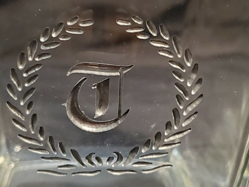Crystal Square Ice Bucket France Etched Silver Laurel Wreath & Gothic Letter 'T' - Picture 12 of 12