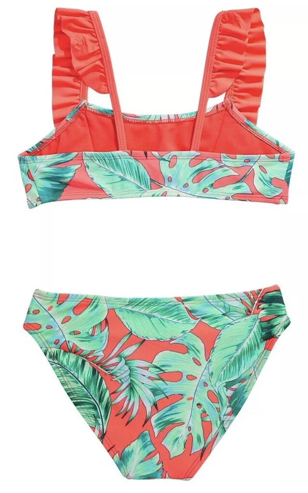 NUEVO CON ETIQUETAS Talla 16 Niña Traje de Baño Bikini Naranja Verde Bikini Pieza Rompiendo Olas Foto 2 de 4