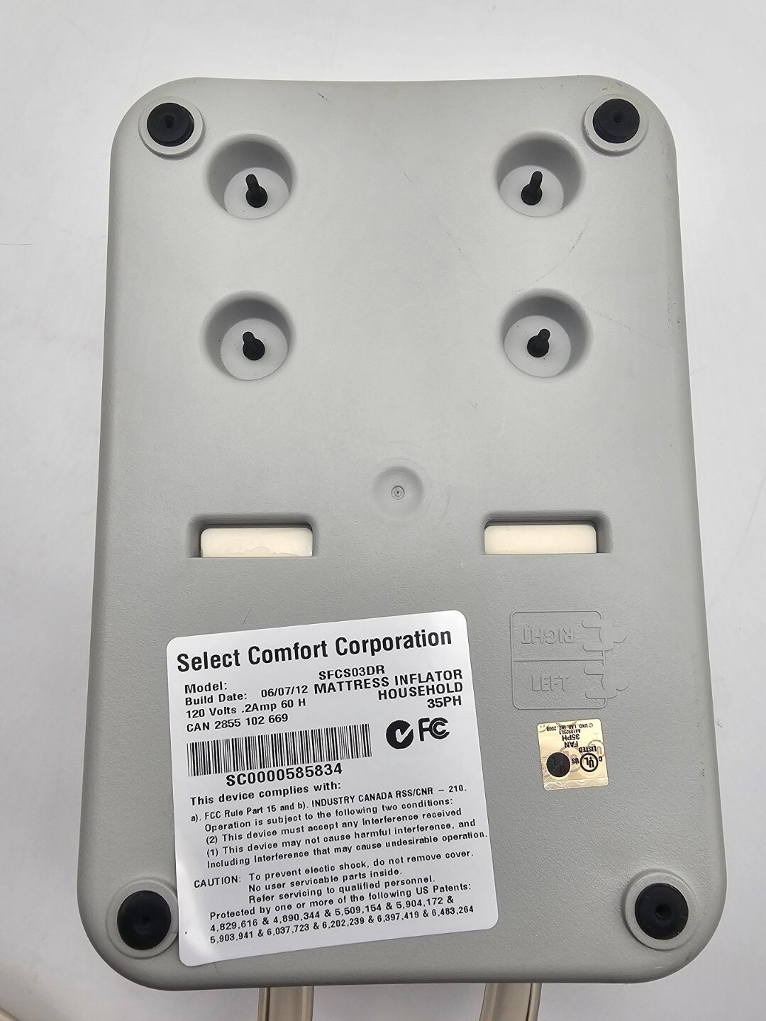 Select Comfort Sleep Number Air Bed Pump For Queen King SFCS03DR NO