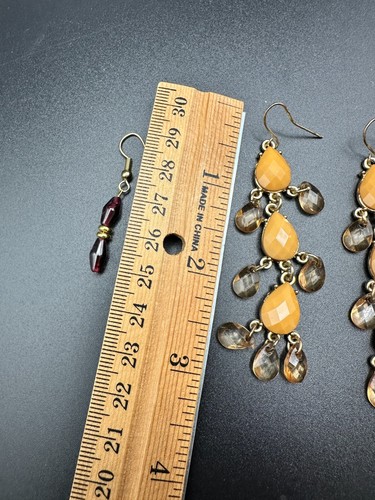 Vintage Chandelier Yellow and Purple Pierced Earrings Gold Tone - Picture 8 of 12
