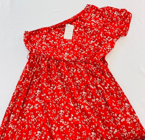 women's BTFBM long red & white floral dress size XXL one shoulder elastic waist - Picture 7 of 7