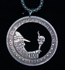 Cut Coin Necklace Evil Wizard Black Magic Skull Fantasy Art Hobo Coin Dollar
