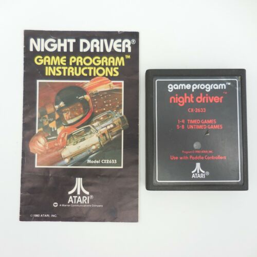 NIGHT DRIVER Text Label (Atari 2600, 1978) Game w/ Manual - Tested & WORKS