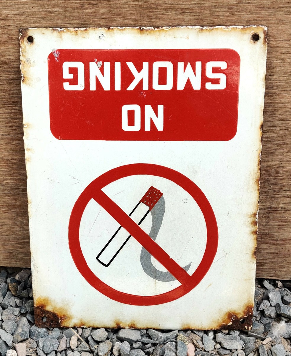 Vintage Enamel Sign Board No Smoking Old Cigarette Sign Red