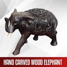 Hand Carved Wood Elephant Sculpture Figurine
