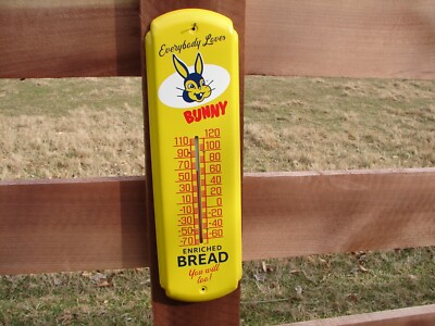 Bunny Bread Thermometer Sign Metal Yellow 17 x 5 Easter Basket Gift