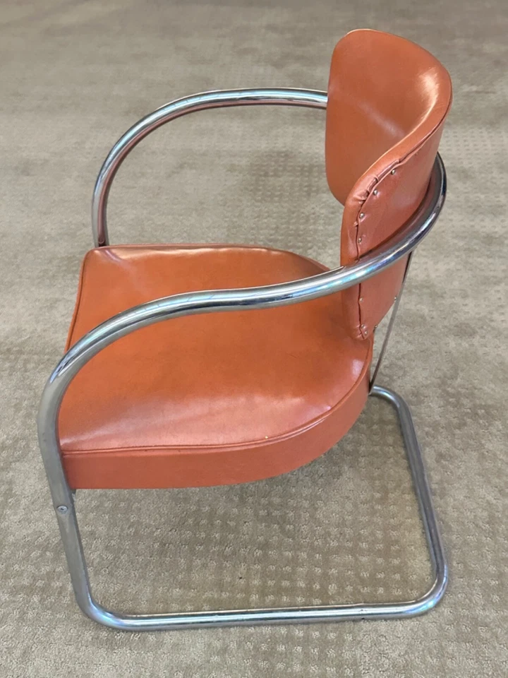 LOTE 9 sillas voladizas vintage Art Deco dobladas de cromo y vinilo - accesorio americano Foto 2 de 4