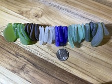Sea Glass - 30 6-color Medium Top Drilled - Cobalt Aqua Green White Brown