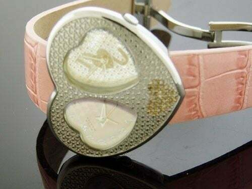 AQUA MASTER 2 TIMEZONE HEART STYLE 27 DIAMOND PINK & SILVER - Picture 1 of 2