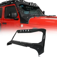 Windshield Frame Roof Visor Cowl Armor w/ 4 Lights for Jeep Wrangler 18-25 JL JT
