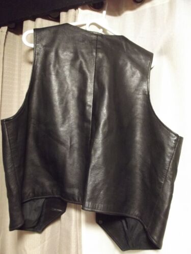 Vintage DEERSKIN BRAND BLACK Leather Vest size LARGE Western BIKER Cowboy HARLEY - Picture 5 of 5