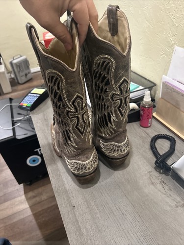 Botas de Vaquero Corral Vintage Alas Cruzadas Incrustación Puntera de Corte Puntada de Cuero Wmns 9 M - Imagen 4 de 8