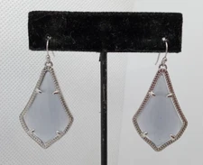 Kendra Scott Alexandra Grey Cat Eye Dangle Pierced Earrings Silver Tone Signed