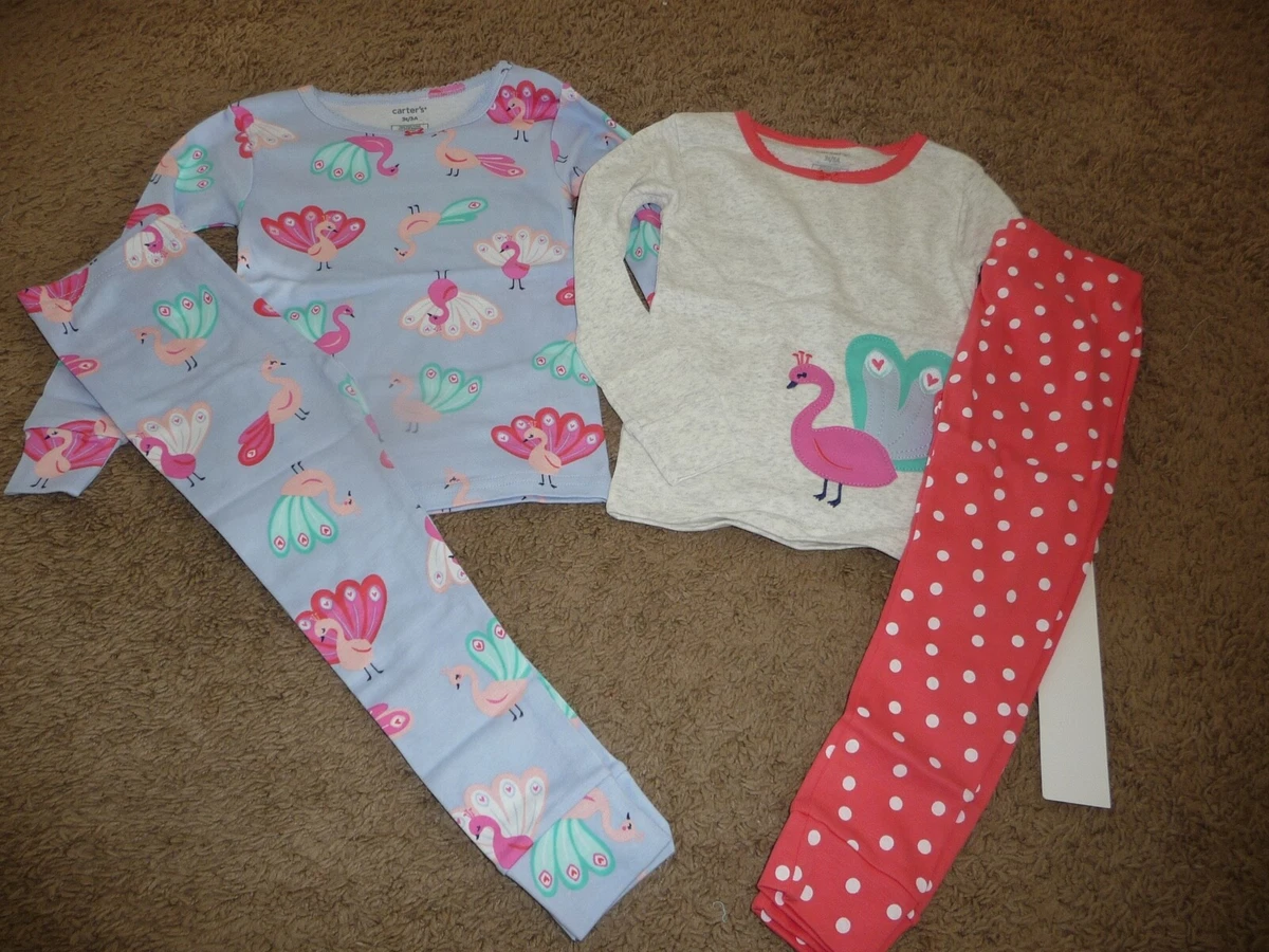 NEW NWT Carters girls 4 piece pajamas with peacocks dots size 3T