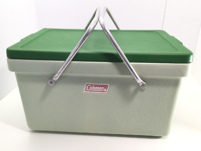 Vintage Coleman Plastic Green Cooler Camping Ice Chest w/ Folding