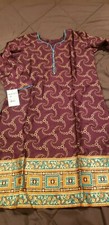 Pakistani / Indian Women's Purple Embroidered Silk Kurti Size Medium