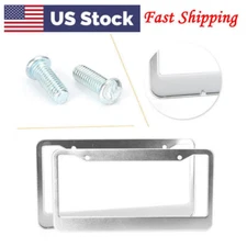 2 x License Plate Frame Tag Cover With Screw Caps Stainless Steel Metal US Store
