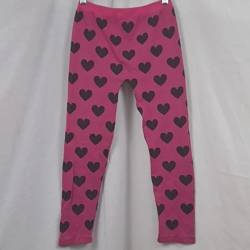 Faded Glory Girls heart Leggings hot pink with black hearts size 7-16 - Picture 2 of 3