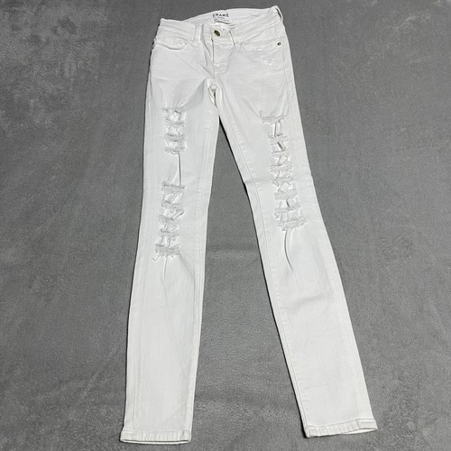 FRAME Jeans Damen 24 weiß Le Skinny De Jeanne Mid Rise Distressed Staffelsaum