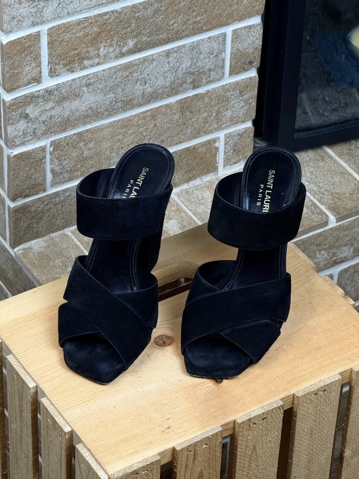 Zapatos mules Saint Laurent para mujer de roble negro de tacón grueso talla US:8,5 EU:38,5 Foto 3 de 4