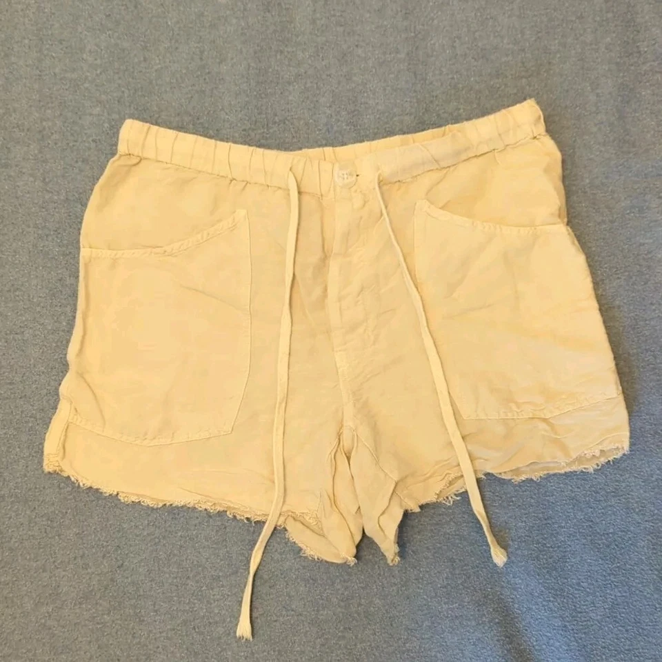 Pantalones Cortos Free People Tomboy Mezcla de Lino Sueltos Bolsillos Sueltos Dobladillo Crudo Marfil Medianos Foto 2 de 4