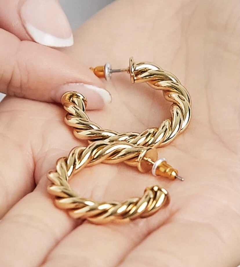 ASOS DSIGNE 14 k GOLD PLATED TWIST HOOP EARRINGS DUCHESS KATE SOLD OUT - Bild 3 von 4