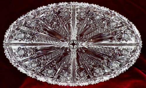 Relish Dish 4 Part Cut & Pressed Glass European Oval Large A Beauty - Picture 6 of 6