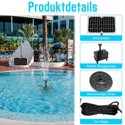 Solar Teichpumpe Solarpumpe Gartenteich Pumpenset Springbrunnen Teich 5W 280 L/H - Bild 5 von 12