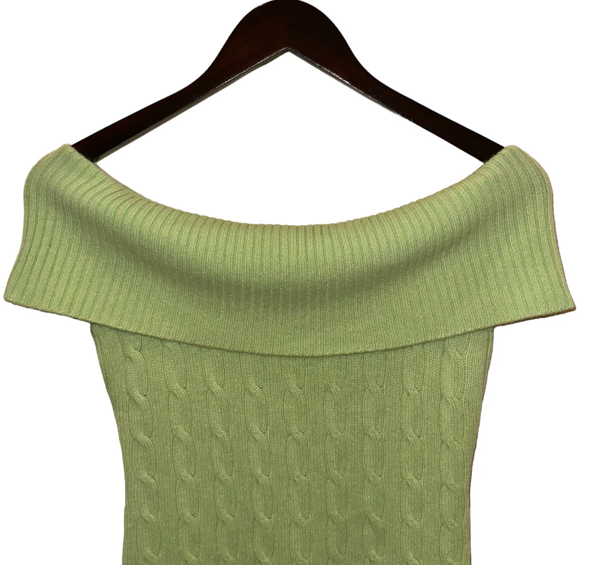 Ralph Lauren Black Label Off the Shoulder Lime Green 100 Cashmere