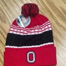 New Ohio State OSU Buckeye Cuffed Knit Winter Beanie Hat Cap Adult Mens Pom NEW