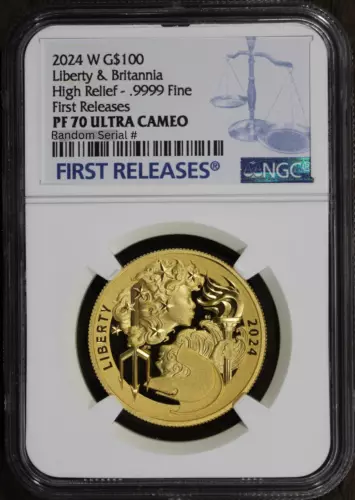 2024-W (PF70) 1 oz $100 Proof Gold Liberty & Britannia NGC - First Releases - US