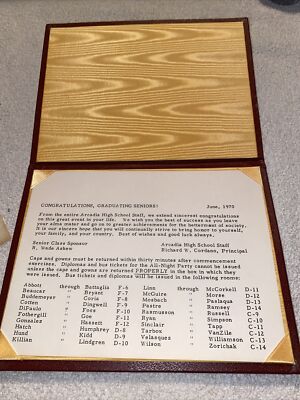 Vintage Arcadia High School Diploma 1970 W/commencement Program
