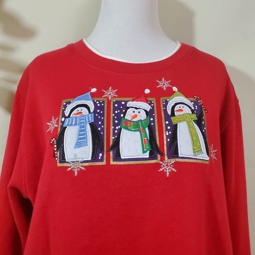 Pull de Noël vintage Mercer Street Studio XL X grand rouge festif vacances - Photo 4/16
