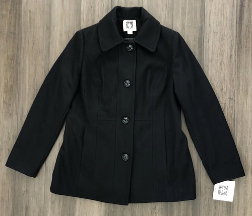 Anne Klein klassischer einreihiger Woll-Peacoat Damen Große L, schwarz, neu mit Etikett - Bild 2 von 16