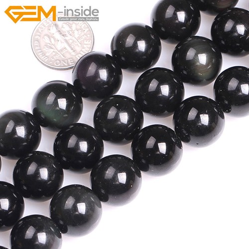 Natural Black Obsidian Gemstone Round Loose Beads For Jewellery Making 15" UK - Picture 10 of 47