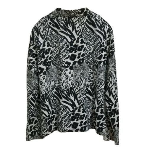 Womens Jacket Black & White Animal Print Tiger Leopard Cheetah Shimmer sz XL - Picture 3 of 6